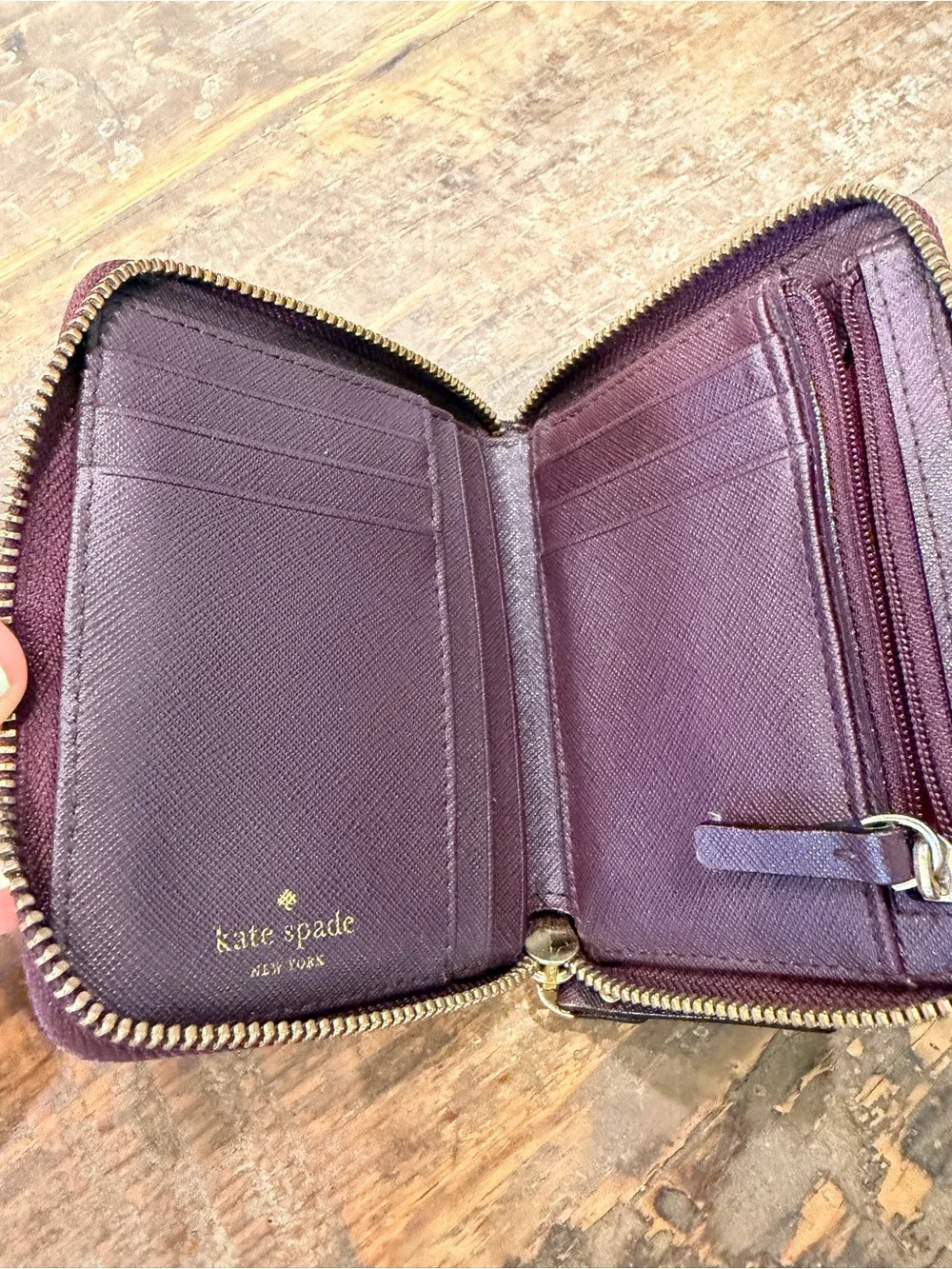 kate spade plum saffiano zip wallet with wristlet